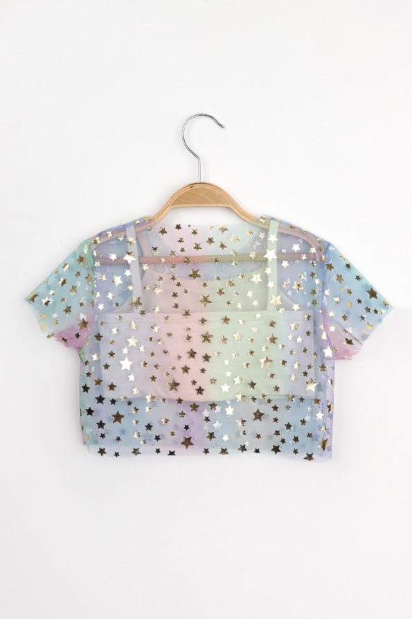 Multicolored Star Printed Girls Tulle Crop
