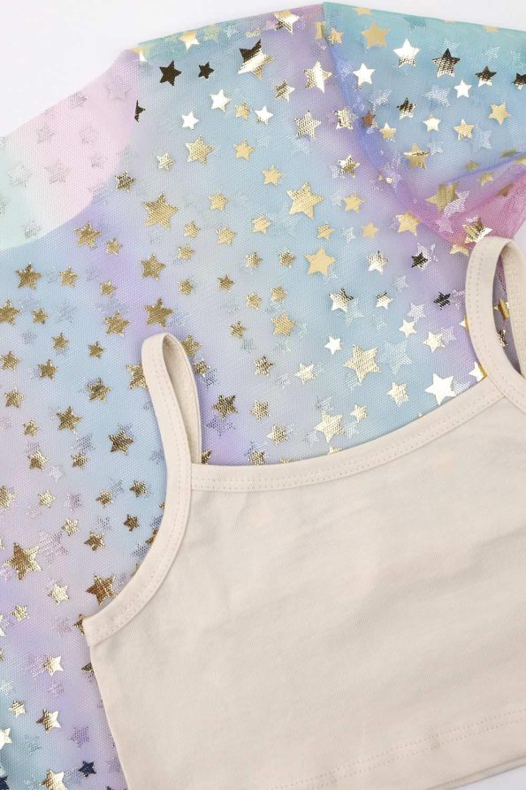 Multicolored Star Printed Girls Tulle Crop