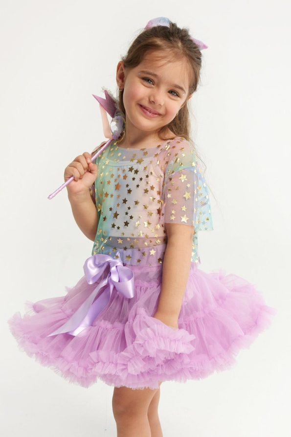 Multicolored Star Printed Girls Tulle Crop