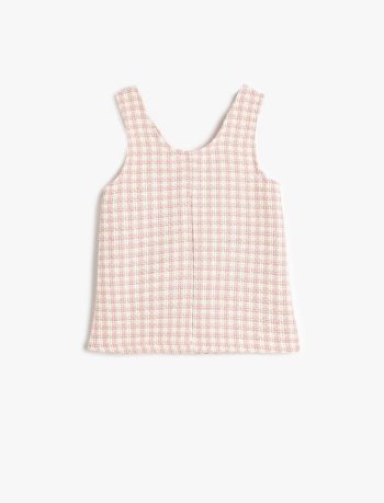 Girls' Midi Length Tweed Dress with Pockets in Cotton Blend