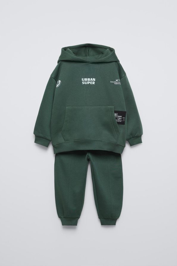 Boys' Cotton Printed Hoodie and Sweatpants Set - Green