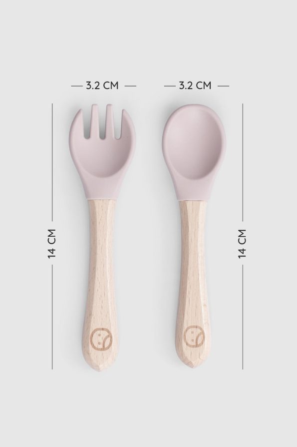Pink Silicone Fork and Spoon Set with Bamboo Handle
