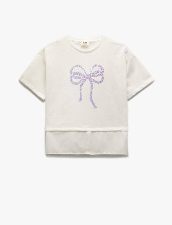 Girls' Short Sleeve T-Shirt with Sequin Bow Detail