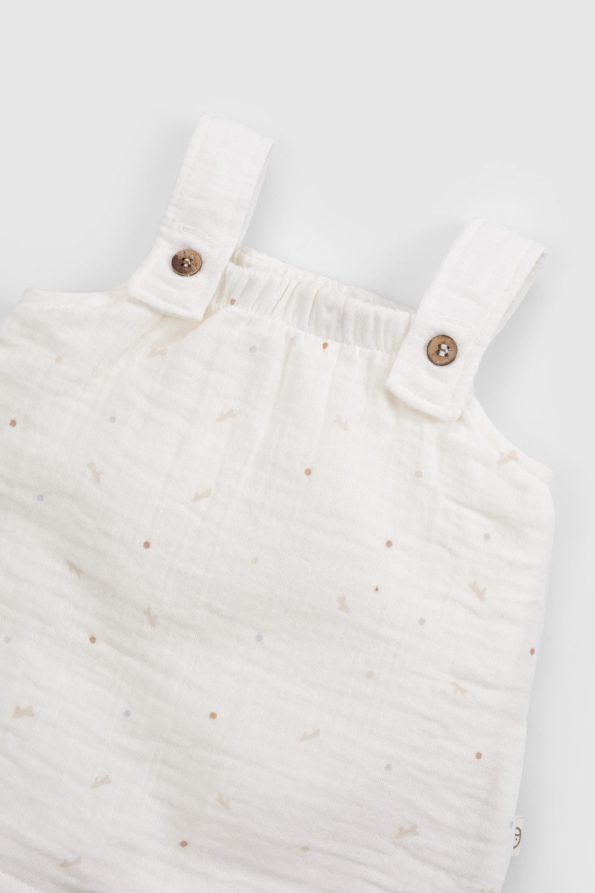 Organic Cotton Muslin Ecru Baby Dress Bodysuit