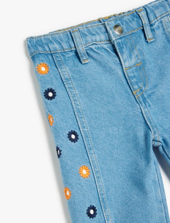 Girls' Cotton Denim Pants with Embroidery Details