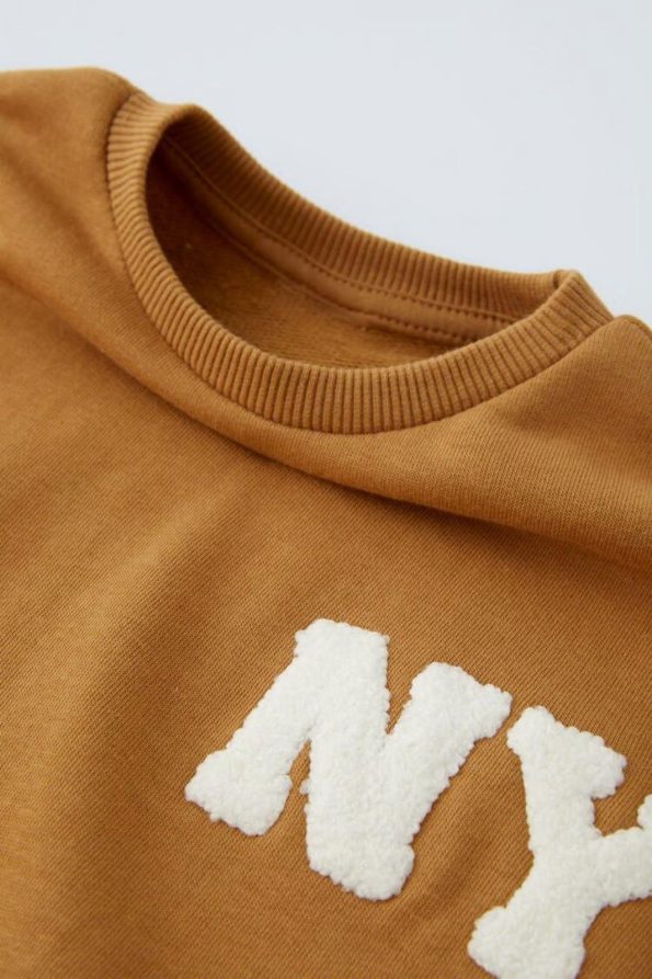 Unisex Kids Cotton Mustard 'NY' Embroidered Sweatshirt and Jogger Set