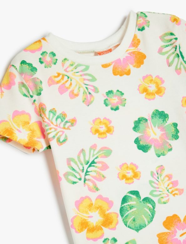 Girls' Short Sleeve Floral Print Cotton T-Shirt