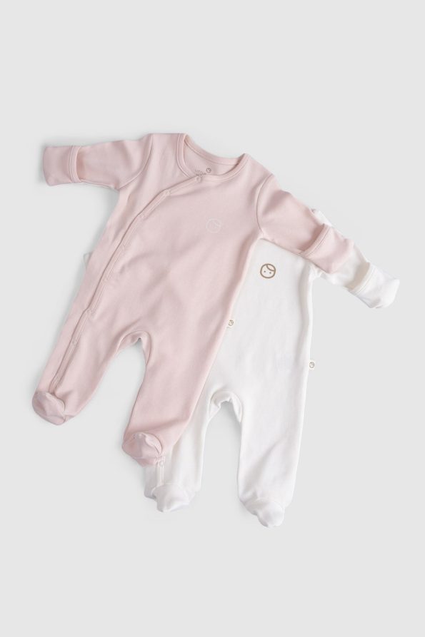 Organic Cotton Pink - Cream Footed Baby Romper Set