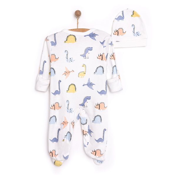 Newborn Baby Boy Dino Print Romper and Beanie Set