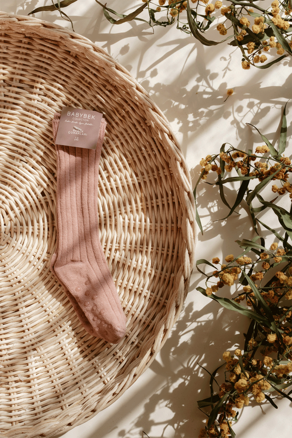 Knee-High Cotton Socks - Rose Dust