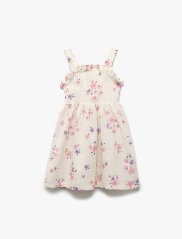 Girls' Cotton Square Neck Ruffled Floral Dress