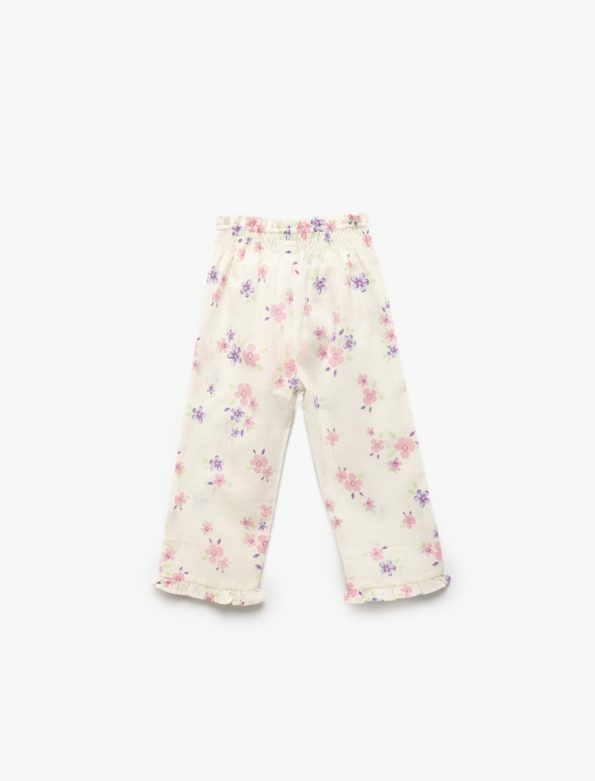 Girls' High-Waisted Floral Print Cotton Pants