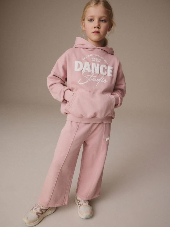 Girls' Cotton Hooded Dance Sweatshirt and Wide Leg Sweatpants Set