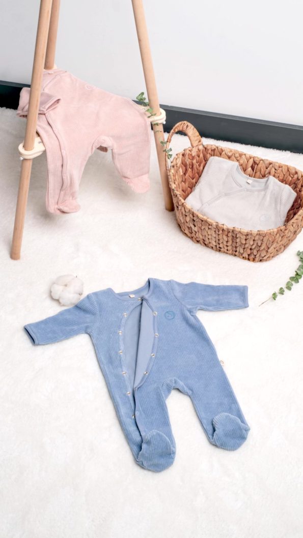 Little Gusto Self-Gloved Cuffed Velvet Baby Romper Gray