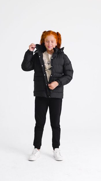 Perendi Hooded Unisex Children's Jacket Black with Pocket Details