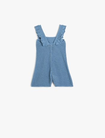 Girls' Baby Square Neck Ruffled Strap Knit Jumpsuit