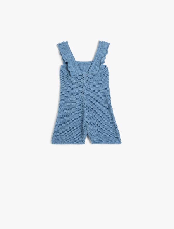 Girls' Baby Square Neck Ruffled Strap Knit Jumpsuit
