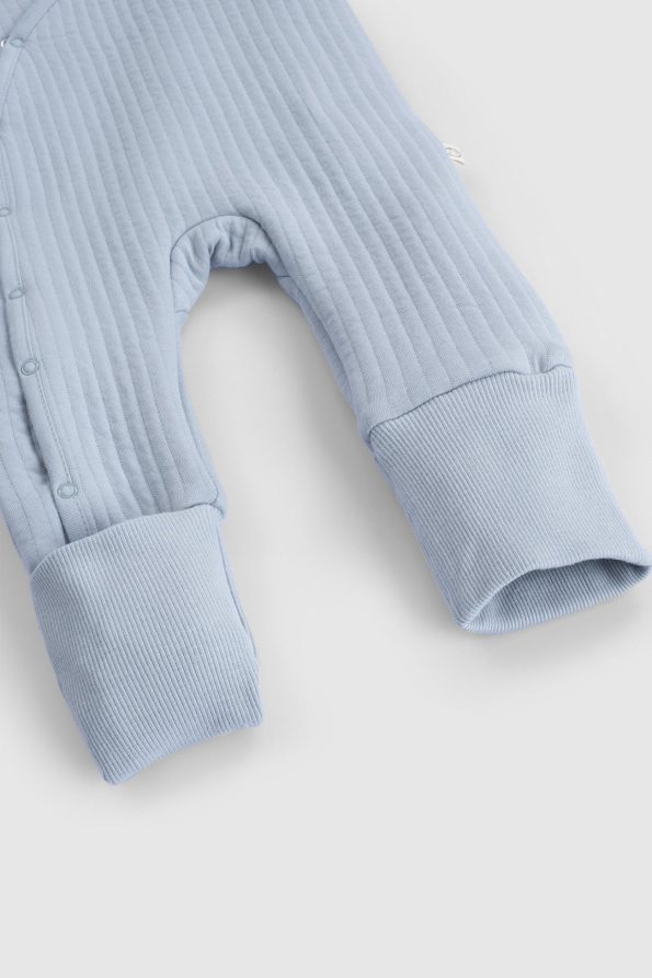 Quilted Blue Baby Jumpsuit with Footies and Gloves