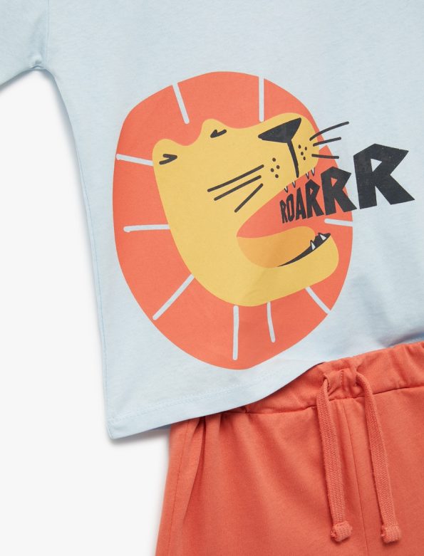 Boys' Cotton Graphic Lion Print T-Shirt and Shorts Set