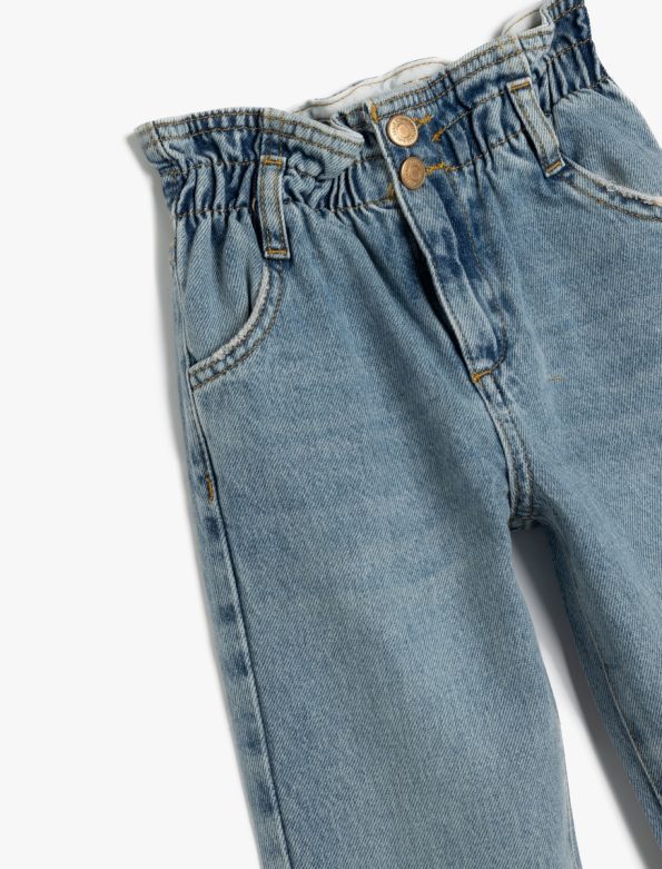 Girls' Cotton Denim Jeans with Button Details and Pockets