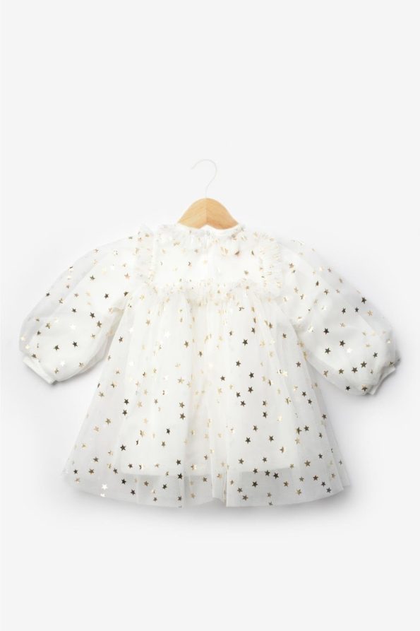 Ivory Star Detail Baby Girl Tulle Dress - Vanessa