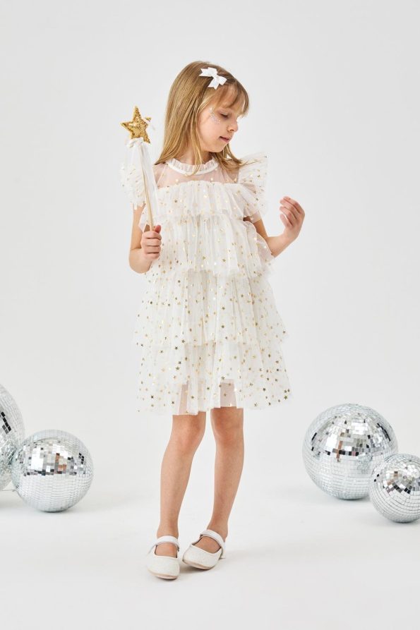 Ivory Starry Layered Tulle Dress for Girls - Essie