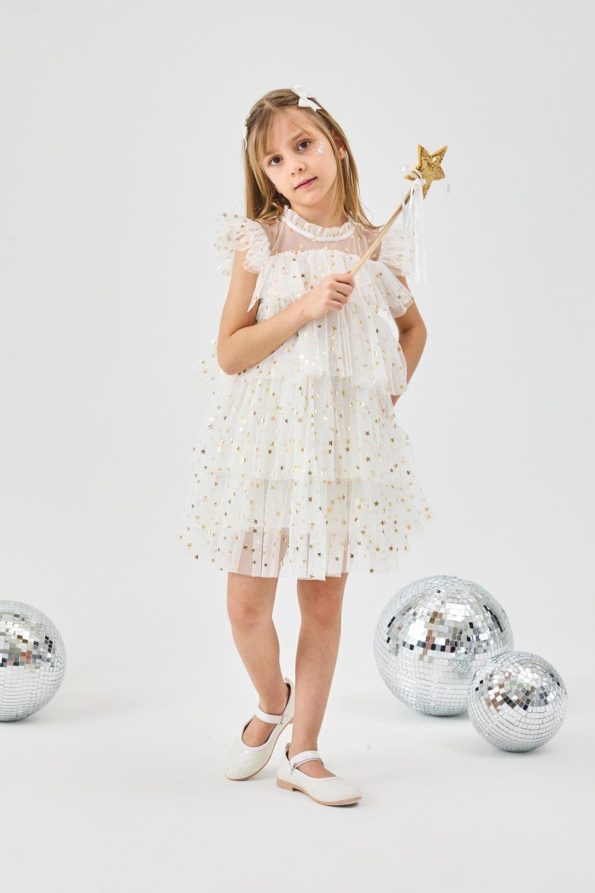 Ivory Starry Layered Tulle Dress for Girls - Essie