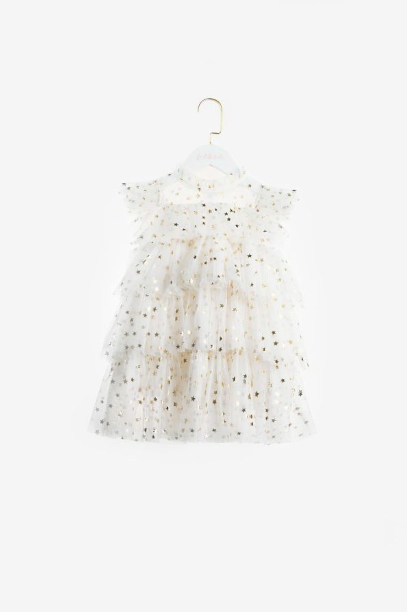 Ivory Starry Layered Tulle Dress for Girls - Essie