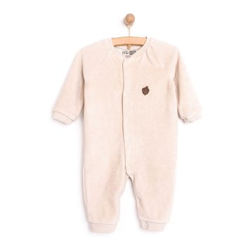 Newborn Baby Boys Velvet Jumpsuit in Beige