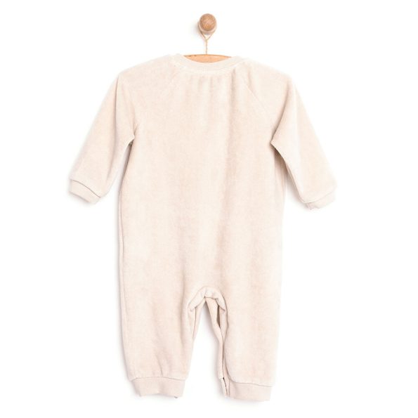 Newborn Baby Boys Velvet Jumpsuit in Beige
