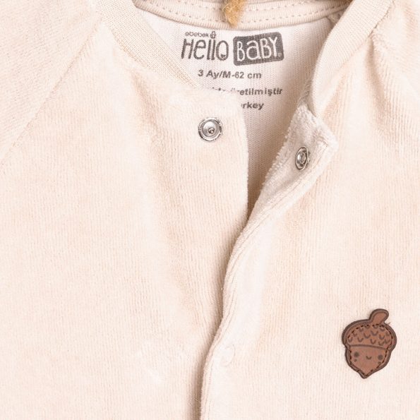 Newborn Baby Boys Velvet Jumpsuit in Beige