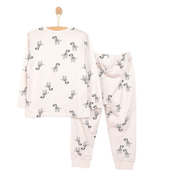 Boys' Long Sleeve Pajama Set with Crew Neck and Cuffed Pants in Beige
