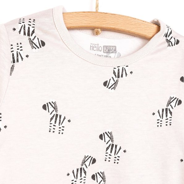 Boys' Long Sleeve Pajama Set with Crew Neck and Cuffed Pants in Beige