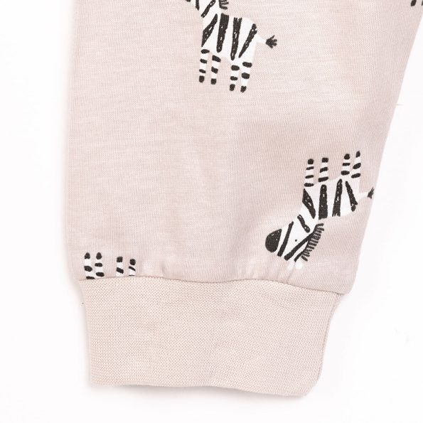 Boys' Long Sleeve Pajama Set with Crew Neck and Cuffed Pants in Beige
