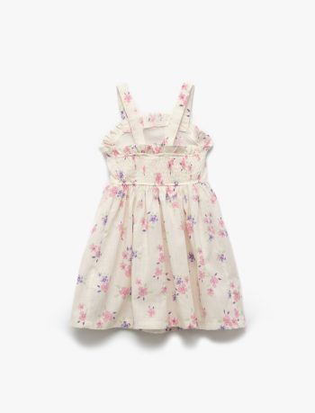 Girls' Cotton Square Neck Ruffled Floral Dress