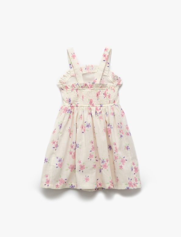 Girls' Cotton Square Neck Ruffled Floral Dress