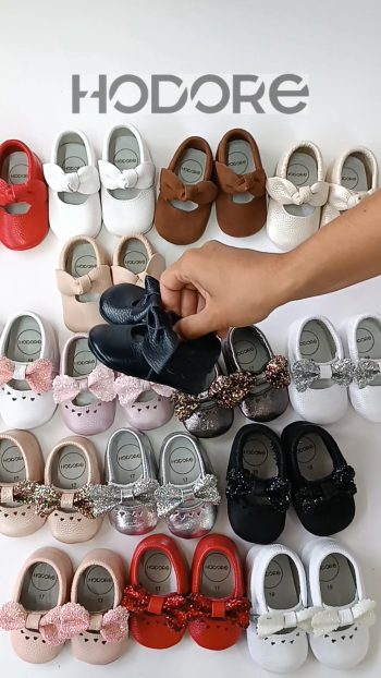 Hodore Alice Stone-Embellished Milk Coffee Genuine Leather Baby Moccasin Slippers