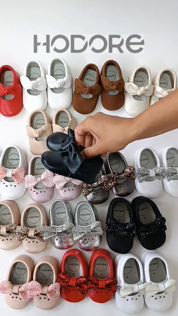 Hodore Alice Stone-Embellished Milk Coffee Genuine Leather Baby Moccasin Slippers