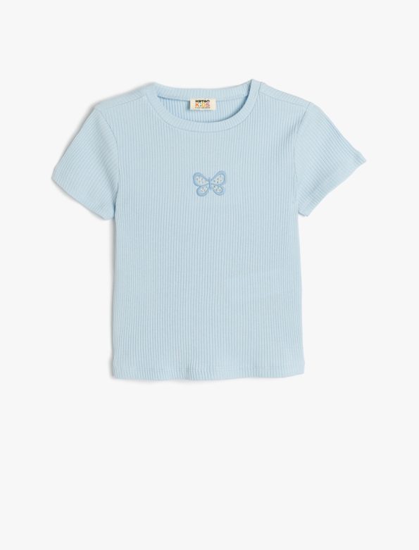 Girls' Butterfly Embroidered Cotton Crop T-Shirt