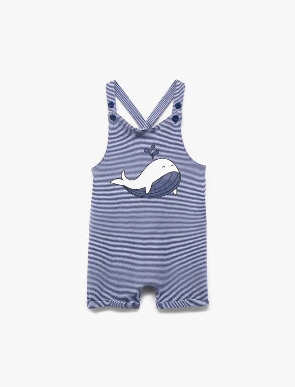 Boys' Whale Appliqué Striped Overalls