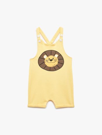 Adjustable Strapped Short Romper with Lion Print for Baby Boys