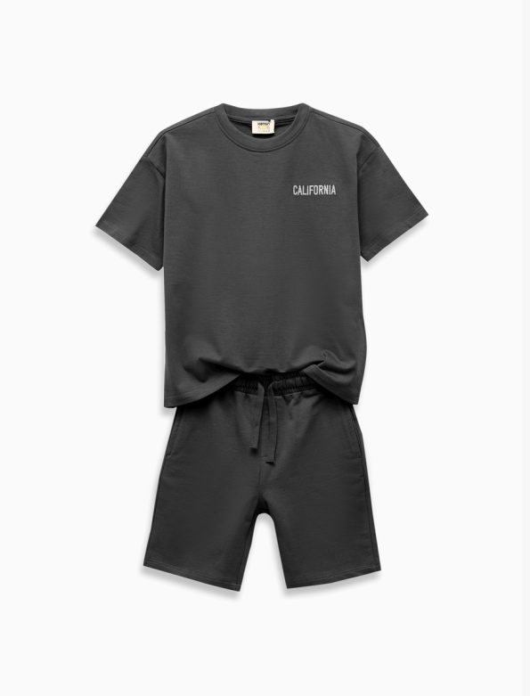 Boys' Cotton Crew Neck Short Sleeve Embroidered Top and Drawstring Shorts Set