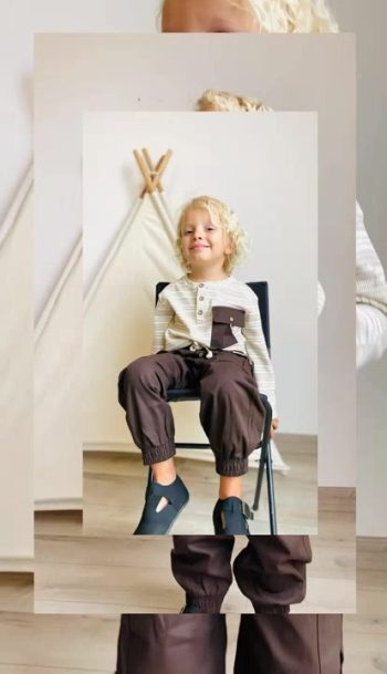 Minibambi Boys' Woven Pants Long Striped Sweat Set Brown