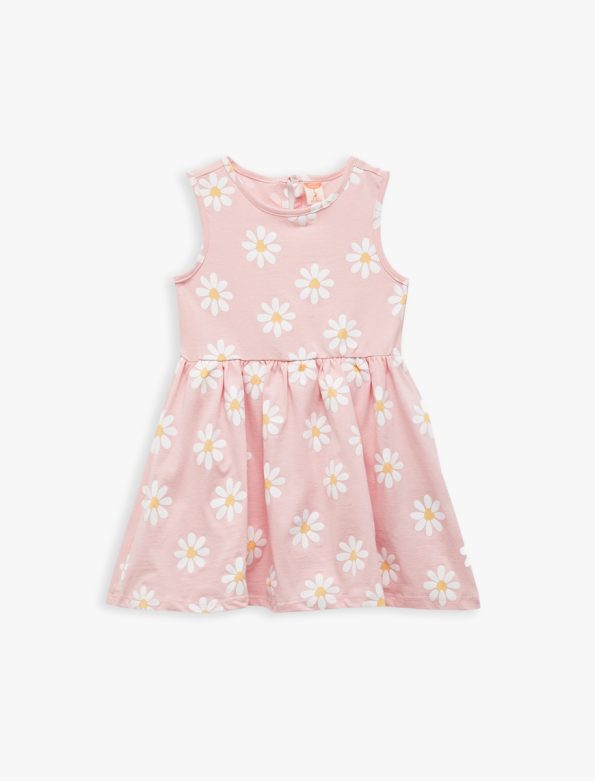 Girls' Cotton Bicycle Neck Dress Set with Heart and Flower Print