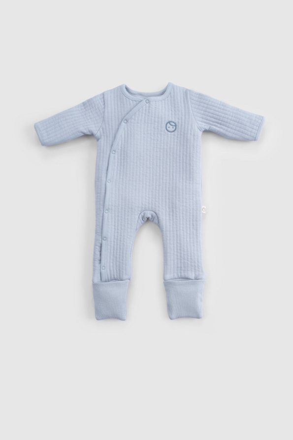 Quilted Blue Baby Jumpsuit with Footies and Gloves