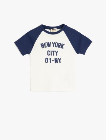 Girls' Short Sleeve Color Block T-Shirt with Print Details