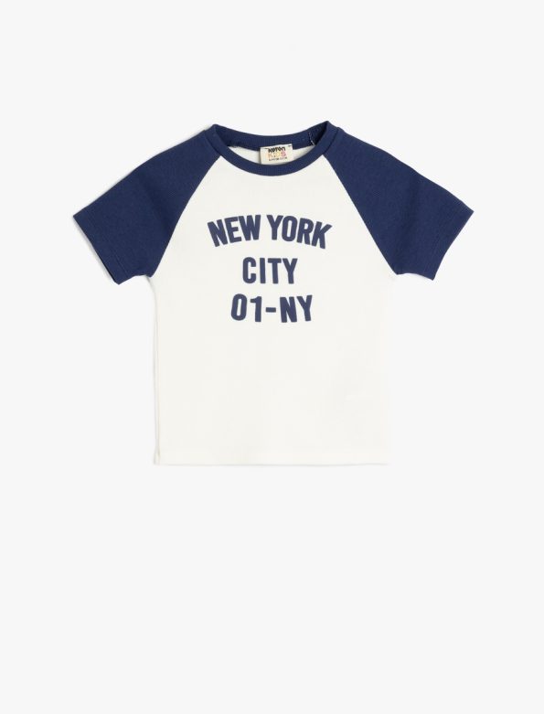 Girls' Short Sleeve Color Block T-Shirt with Print Details