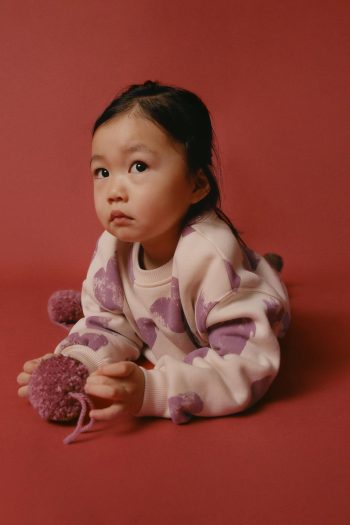 Girls' Cotton Lilac Heart Print Sweatshirt and Leggings Set - Paris Detail