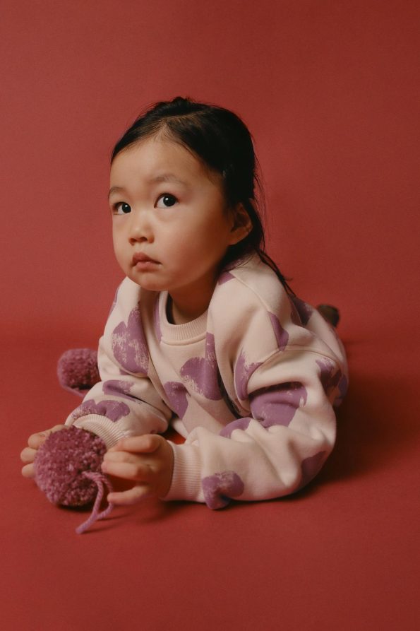 Girls' Cotton Lilac Heart Print Sweatshirt and Leggings Set - Paris Detail
