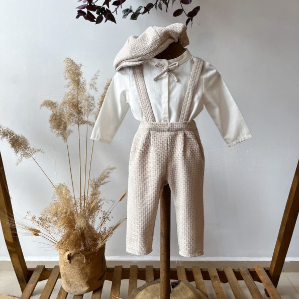 Beige Wooly Overalls with Shirt